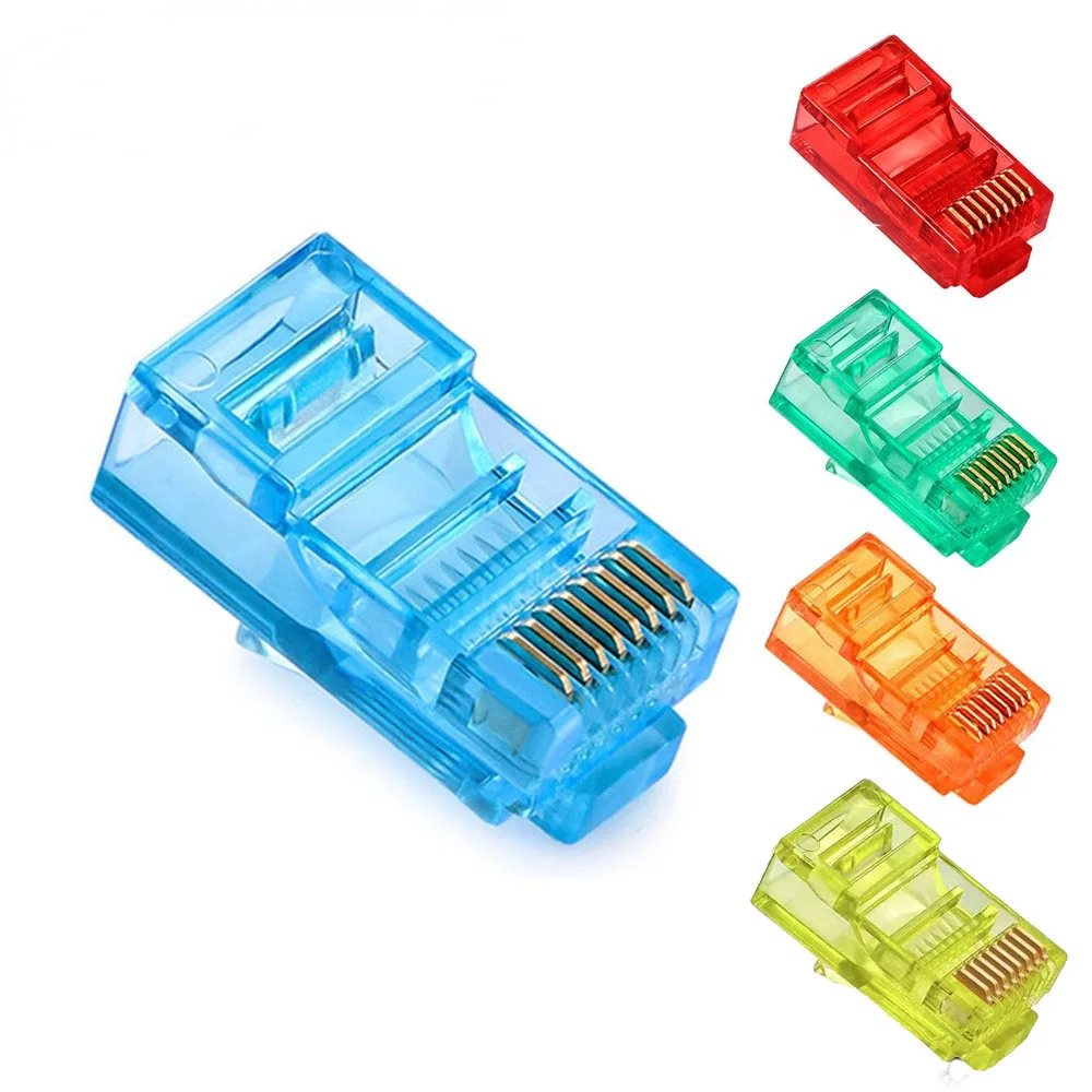 

100 шт., разъем для кабеля Ethernet RJ45, 5 цветов