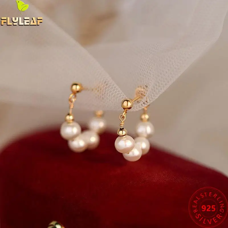 

Real 925 Sterling Silver Pearl Bead Hoop Earrings For Women 14k Gold Plating Luxury Femme Fine Jewelry 2022 New Arrival