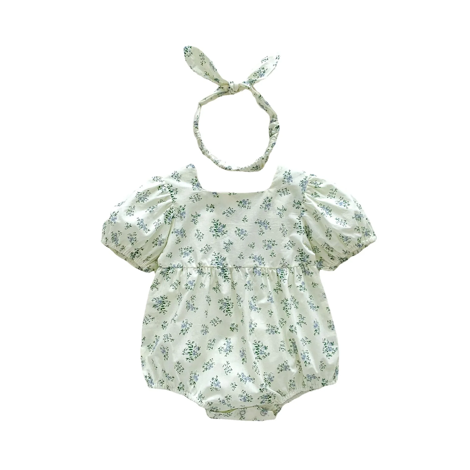 2023 new in summer newborn infant girls short sleeve floral cotton outdoor clothing kids baby jumpsuits bodysuits gift headbands images - 6