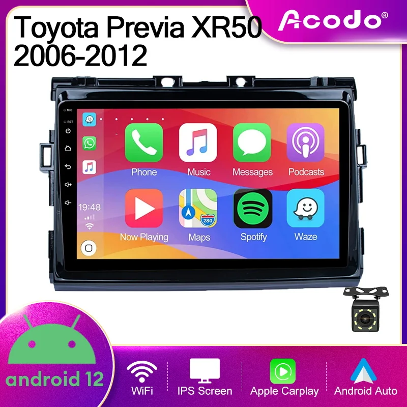 

Автомобильный радиоприемник Acodo Android12, 9 дюймов, головное устройство для Toyota Previa XR50 2006-2012, автомобильное стерео, Wi-Fi, BT, FM, IPS экран, GPS, Carplay, автомобильное радио