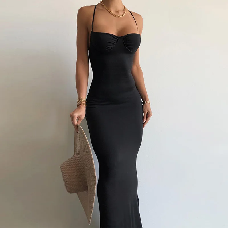 

Elegant Sexy Backless Draped Maxi Dress Hot Summer Holiday Outfits for Women Sleeveless Long Dresses Gown Vestido