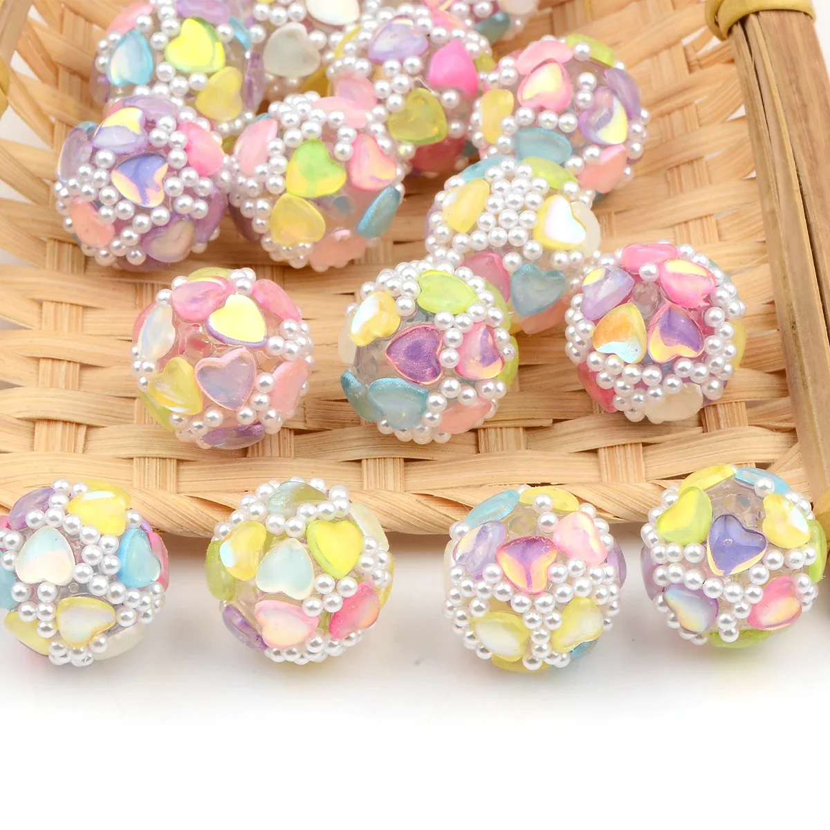 4 шт. креативное сердце с маленькими цветочными шариками из АБС-пластика круглые