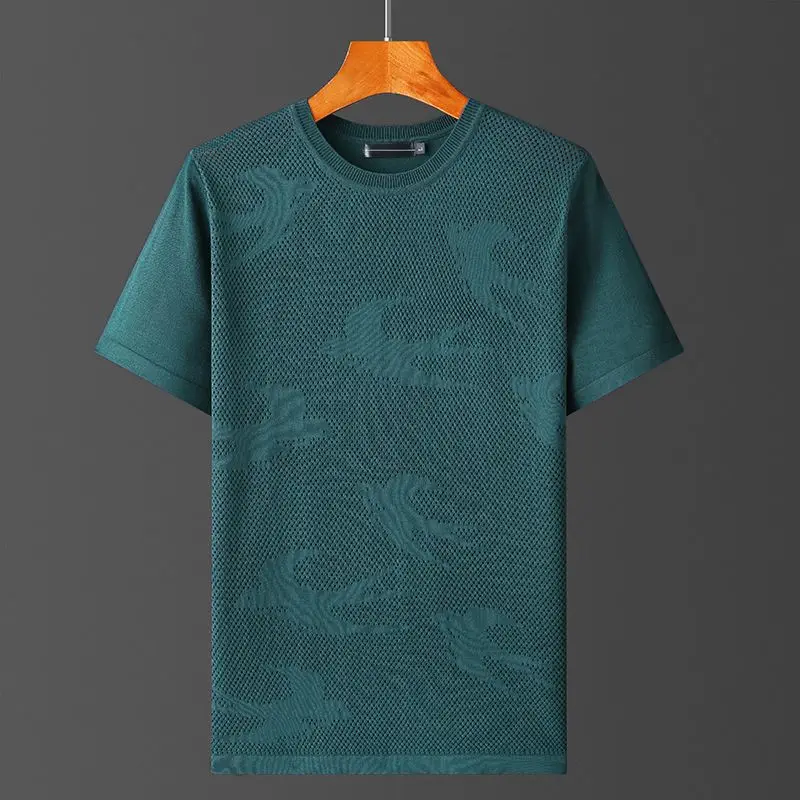

2023 Summer Quality Men O Neck Knitted T-Shirts Male Clothing Slim Fit Casual Short Sleeve Tee Shirt Homme Streetwear Tees M129