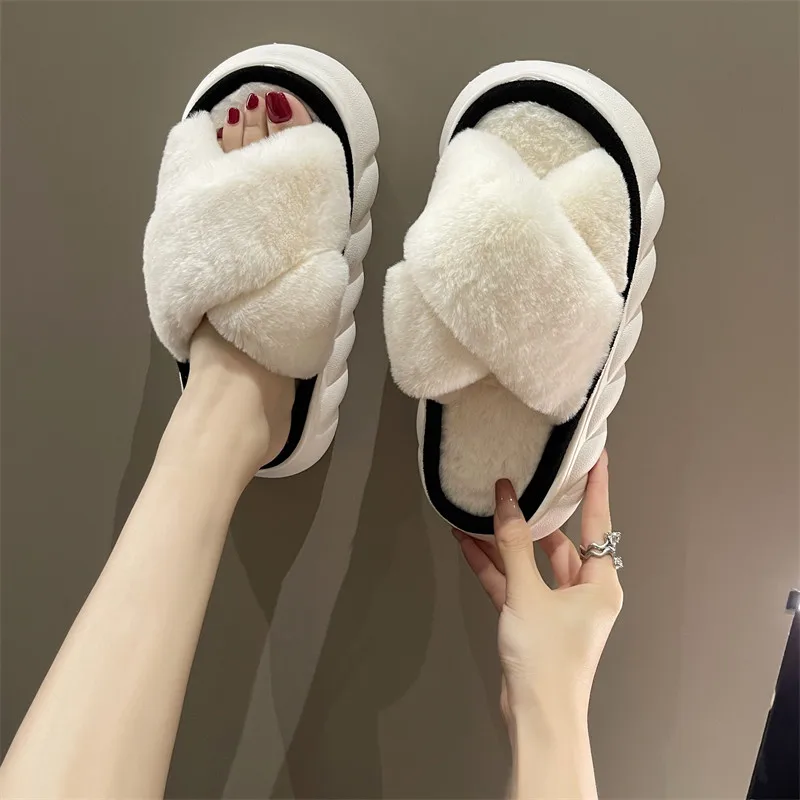

Shoes Ladies' Slippers Fur Flip Flops Slipers Women Low Platform Flat Massage Plush 2022 Autumn with fur Slides Rome Short