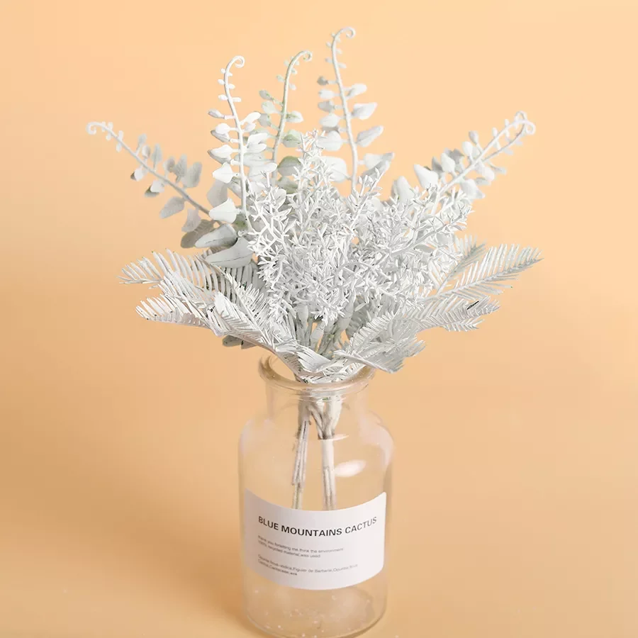

6pcs Artificial White Flowers DIY Scrapbooking Small Bouquet Ferns Fake Plants Faux Grass for Home Wedding Christmas Decoration