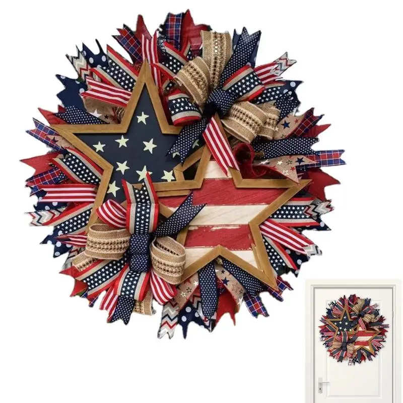 

American Flag Wreath 4th Of July Wreaths For Front Door Outside 16in 4th Of July Decor Red White Blue Ribbon Star Decor Front