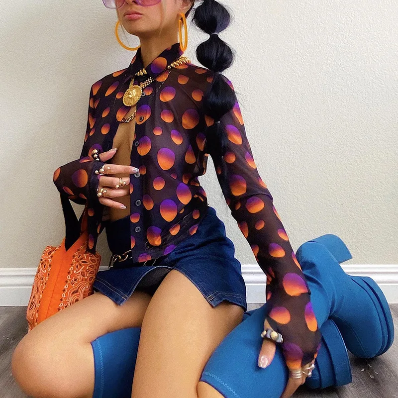 

Женский однобортный Повседневный Топ с длинным рукавом и принтом, осень 2022