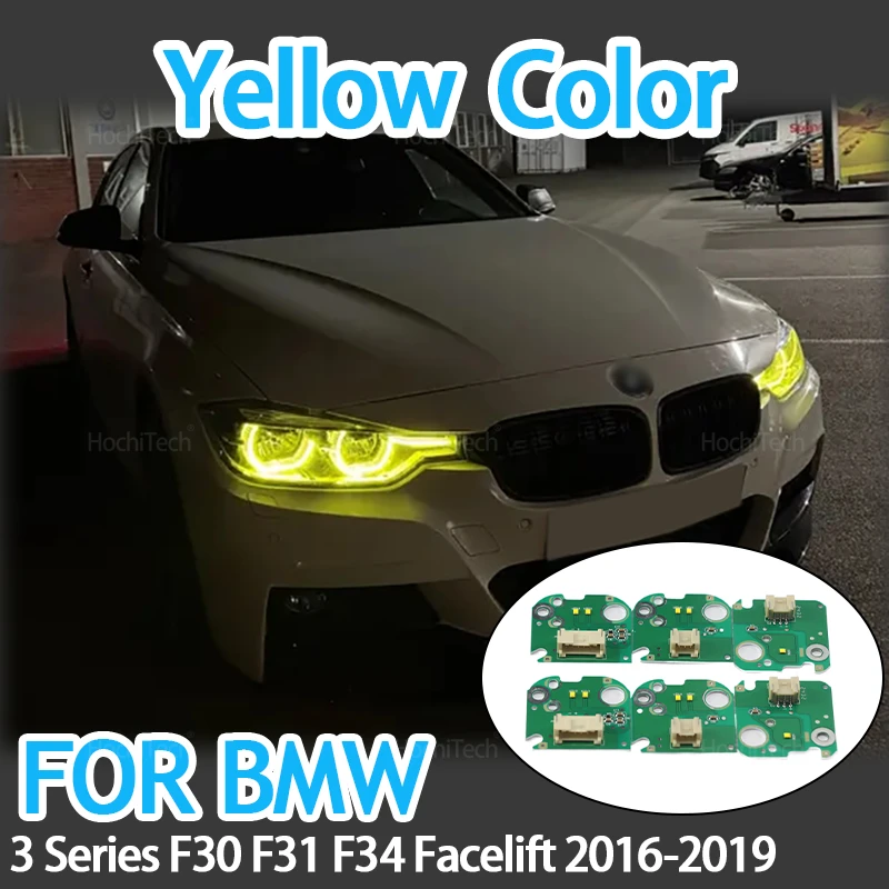 Фото Желтая светодиодная фара для 3-й серии F30 F31 F34 Facelift 2016-2019 Светодиодная фара 63117419615    Световая доска DRL Angel Eyes 7419615 №1