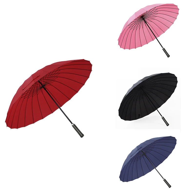 

24K Bone Wind Resistant Super Large Umbrella Men's Business Straight Pole Long Handle Umbrella PU Leather Handle