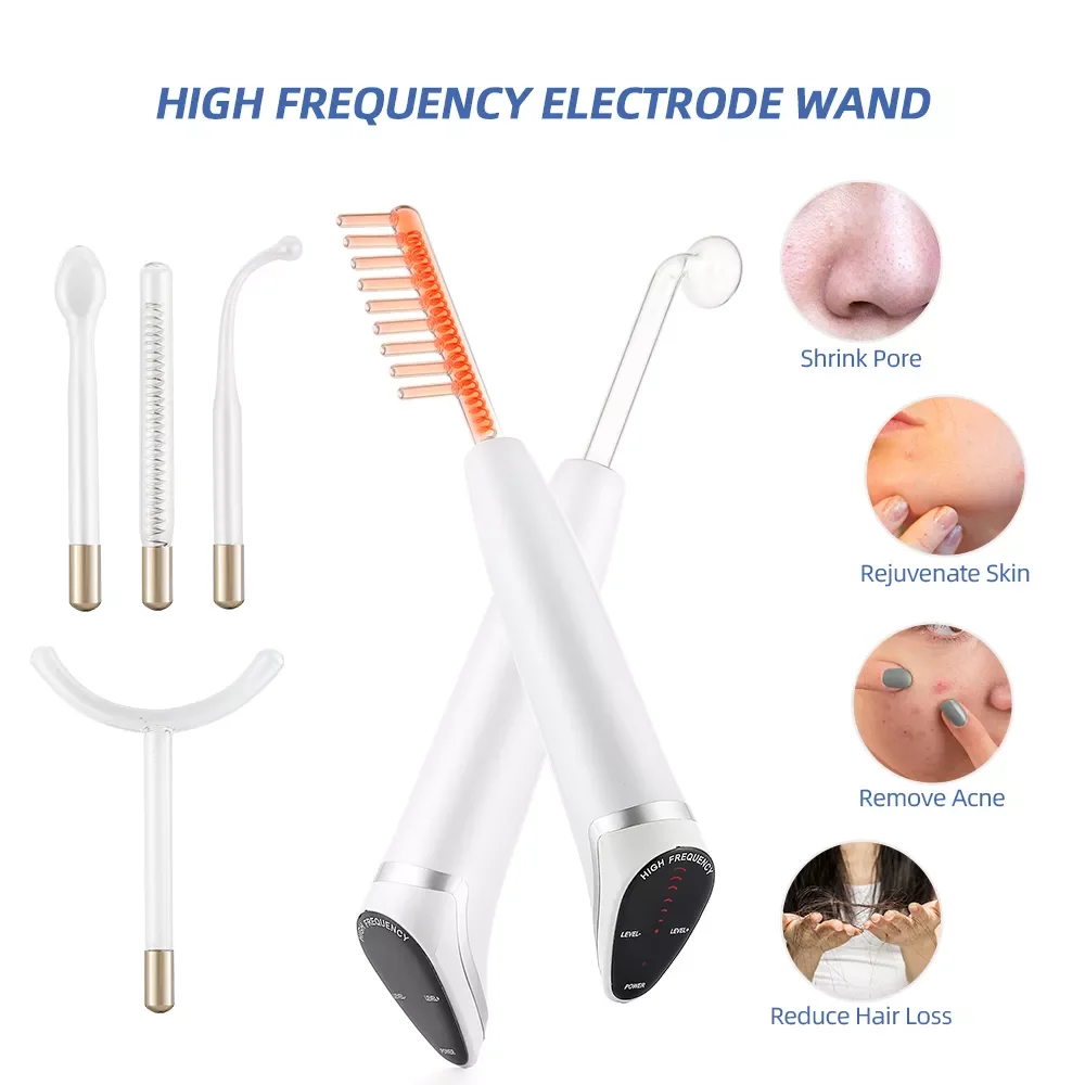 

NEW2023 6-IN-1 High Frequency Electrode Wand LCD Violet/Orange Glass Tube Acne Spot Remover OzoneFacial Therapy Wand Promote Hai