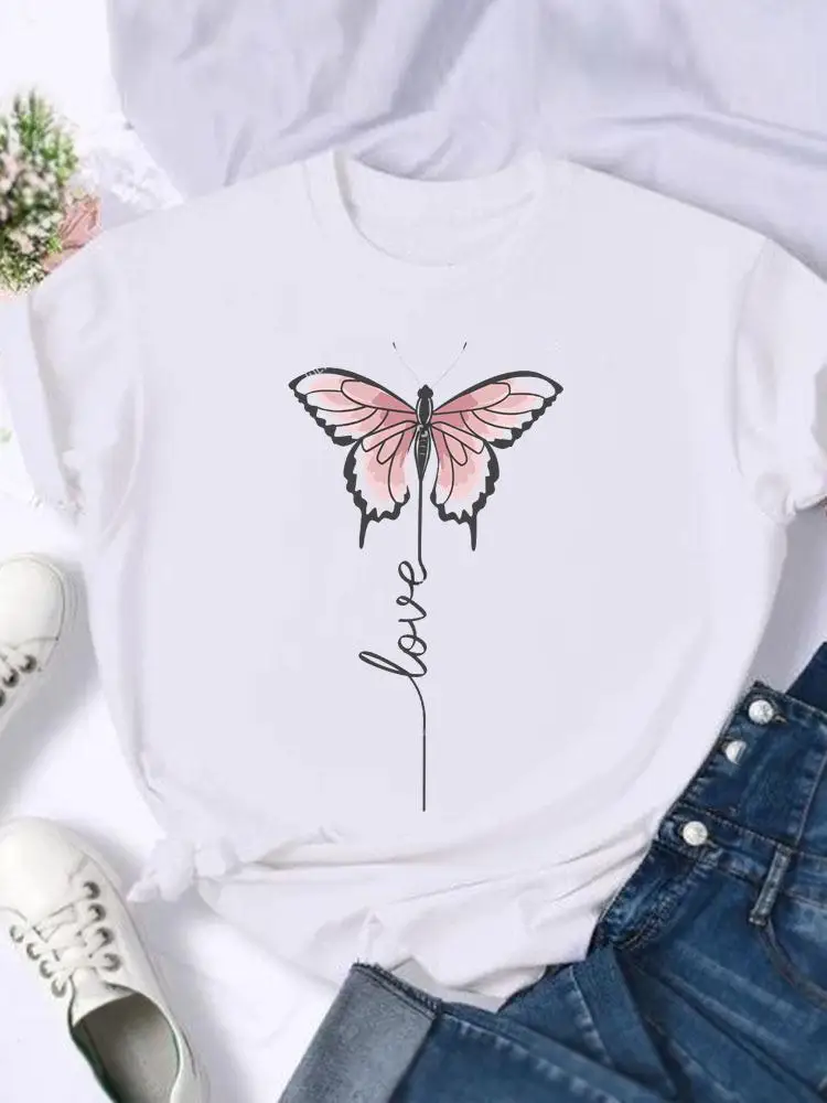 

Футболка женская летняя с коротким рукавом и принтом в виде бабочки