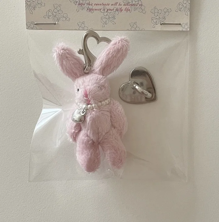 

Korean Ins Handmade Pink Rabbit Love Beaded Bag Pendant Key Ring AirPods Pendant Cute Girl