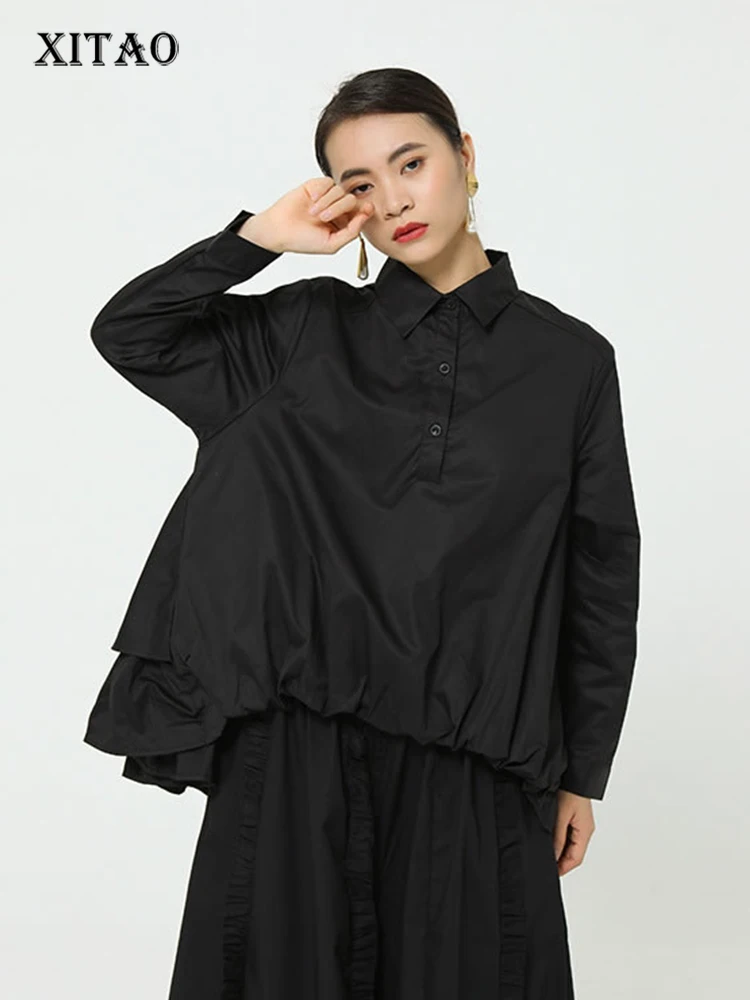 

XITAO Irregular Blouse Fashion New Full Sleeve Goddess Fan Pleated 2022 Spring Elegant Casual Style Loose Shirt Top GWJ3279