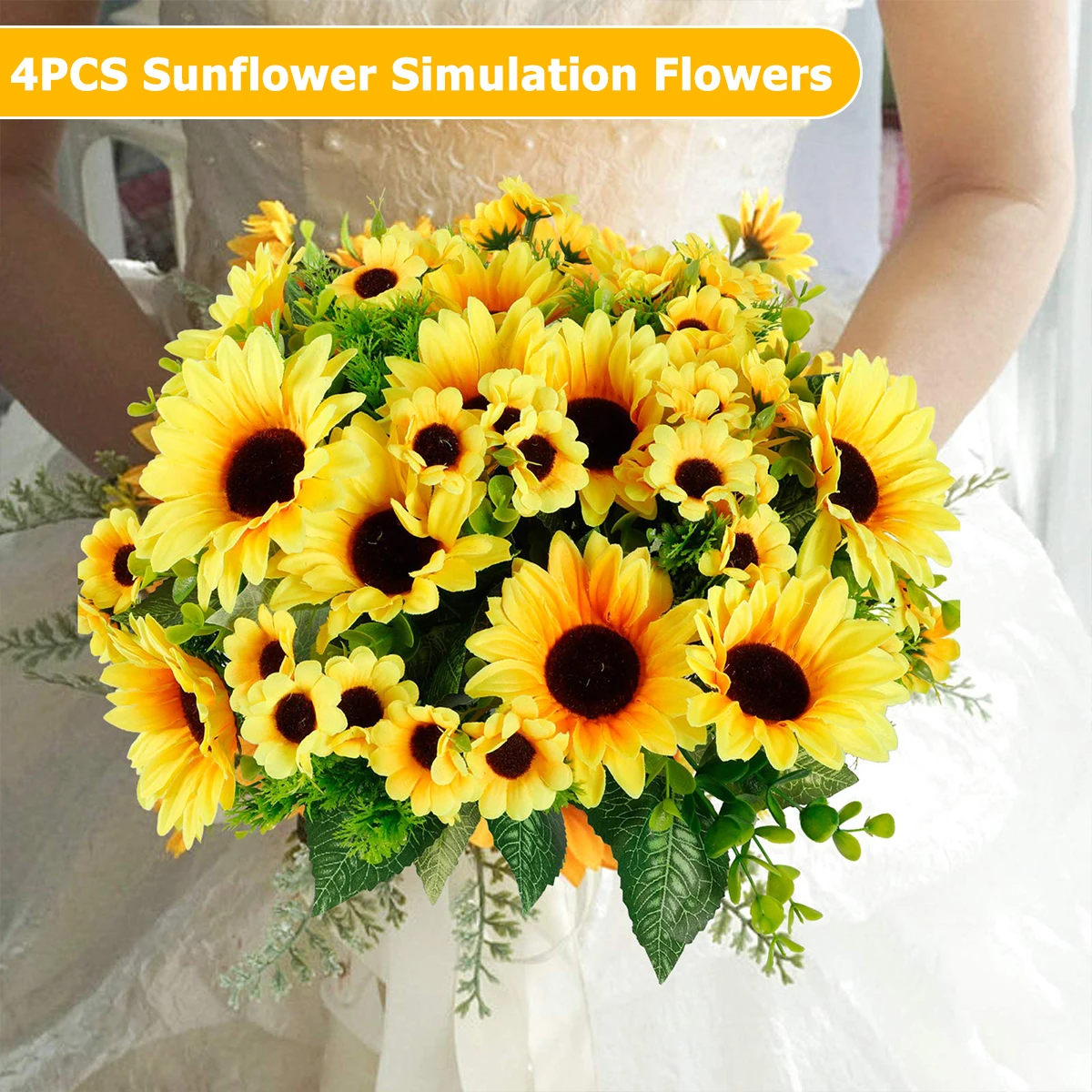 

4Pcs Artificial Sunflowers Fake Sunflower Bouquets Yellow Faux Sun Flowers Realistic Decorative Silk Sunflowers Floral