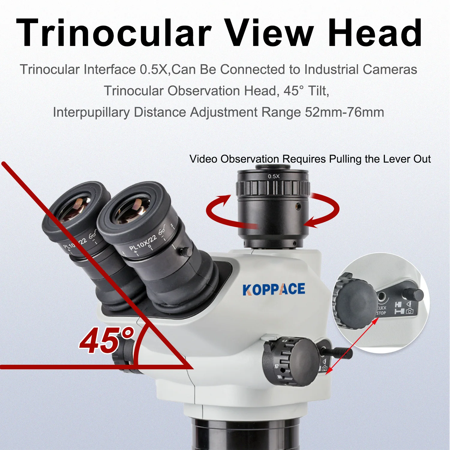 Тринокулярный стереомикроскоп KOPPACE 6 7X-45X Поддержка изображения 2K HD для