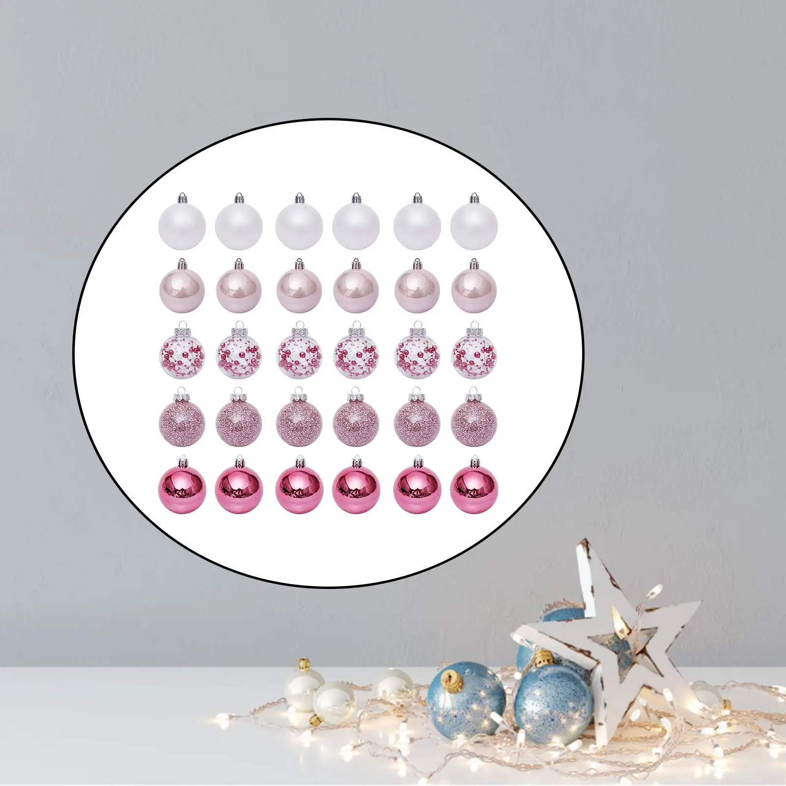 

30 6cm Hanging Christmas Baubles Balls Shatterproof Glittering Christmas Tree Pendants Seasonal Decorations for Festival