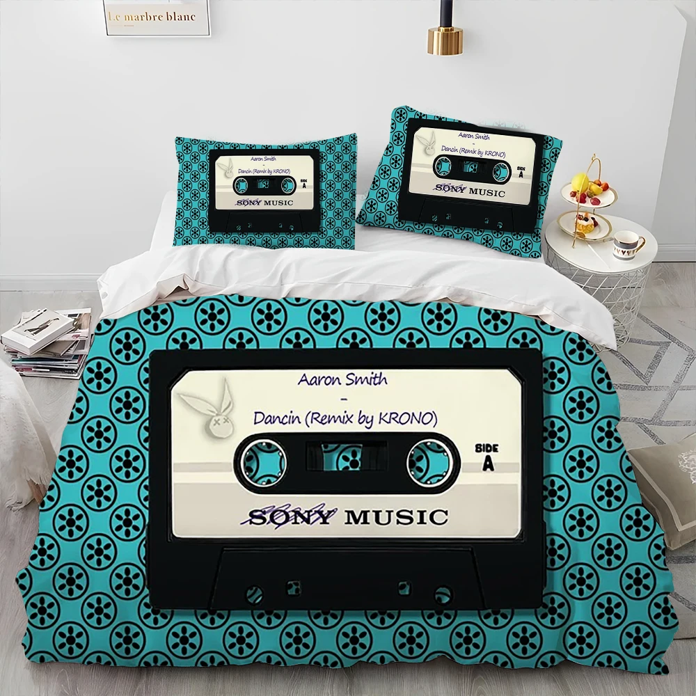 Retro Nostalgia Music Tape Record Comforter Bedding Set,Duvet Cover Bed Set Quilt Cover Pillowcase,King Queen Size Bedding Set