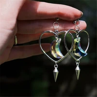 fashion glass crystal moon and heart shaped pointed earrings celestial jewelry ladies glamour accessories valentines day gifts