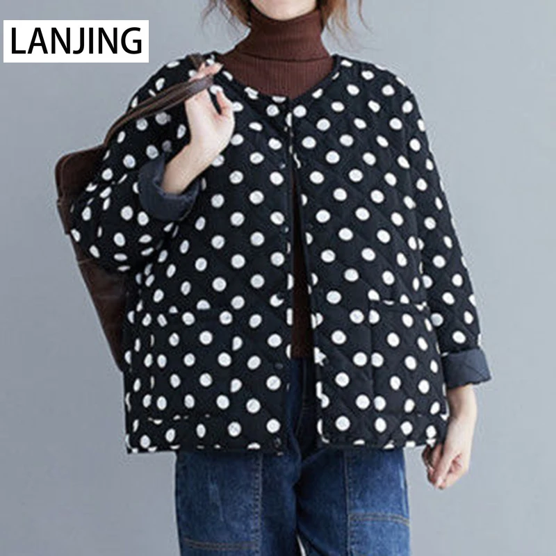 Zipper cardigan polka dot baseball uniform women's spring and autumn spring thin loose printed silk satin coat  Casual  Cotton