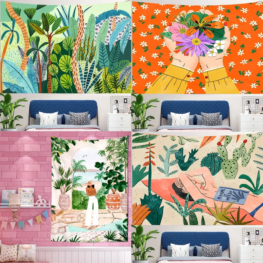 Тропическое зеленое растение девушка настенная подвеска в стиле бохо фотография