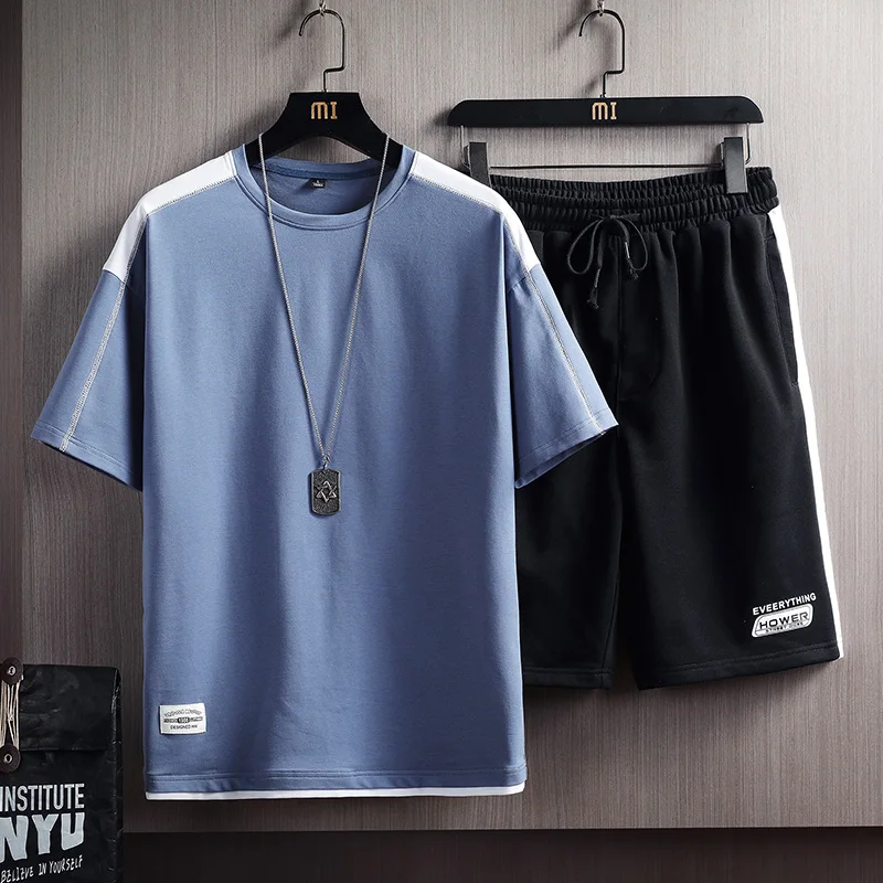 

Men's Summer Tracksuit Sportswear Short Sleeve T Shirts+Short Two Piece Sets 2021 New Male Casual Sports Suits Brand Clothing