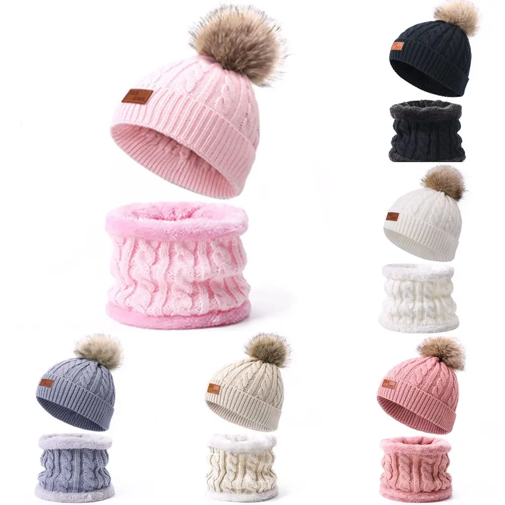 

Warm Girl Boy Neck Warmer PomPon Children's Scarf Kids Beanie Hat Scarf Knit Cap Ski Hats