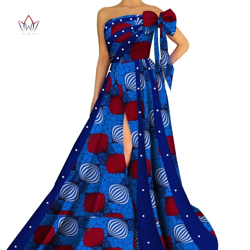 

Африканские платья для женщин, традиционное вечерние нее праздничное платье с открытыми плечами, богатая яркая Женская одежда с принтом WY4869