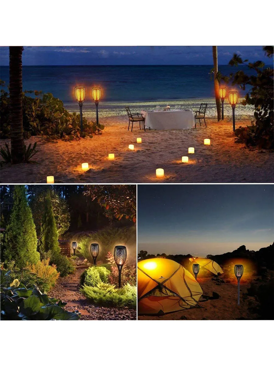 Flame Solar Lights Outdoor LED Landscape Lighting Path Lights Waterproof Flame Flickering Lamp Torch Dusk to Dawn Auto On/Off S