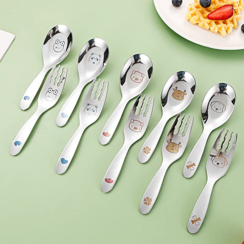 

Kids Baby Self-feeding Spoon Fork 316 Stainless Steel Tableware Cutlery