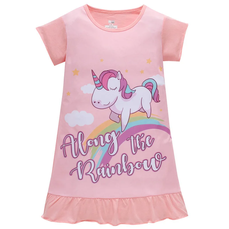 4-8T Girls Sleepwear Dresses Summer Children's Clothing Unicorn Print Hot Selling Baby Dresses For Home Clothes