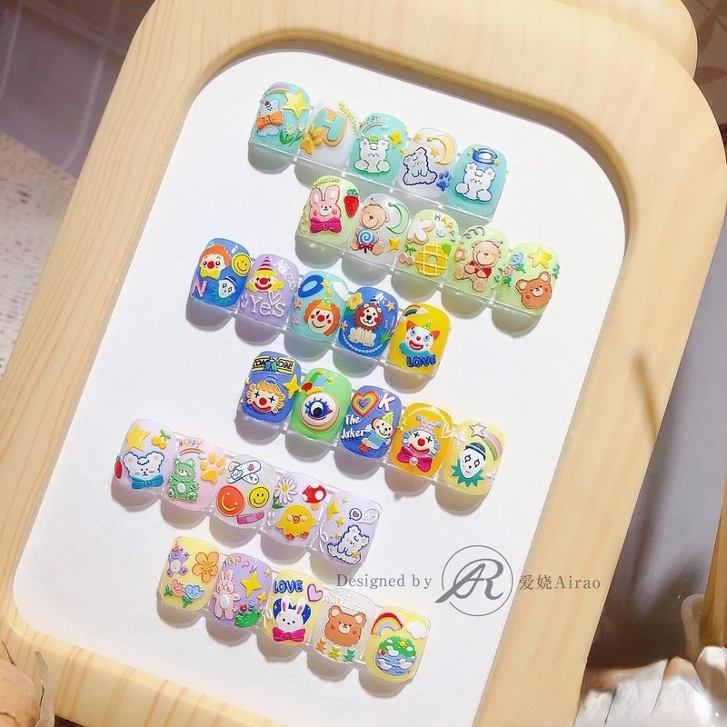 

5D Relief Holographic Lovely Bear Rabbit Rainbow Cream Biscuit Letter Decals DIY Design Self Adhesive Manicure Nail Art Stickers