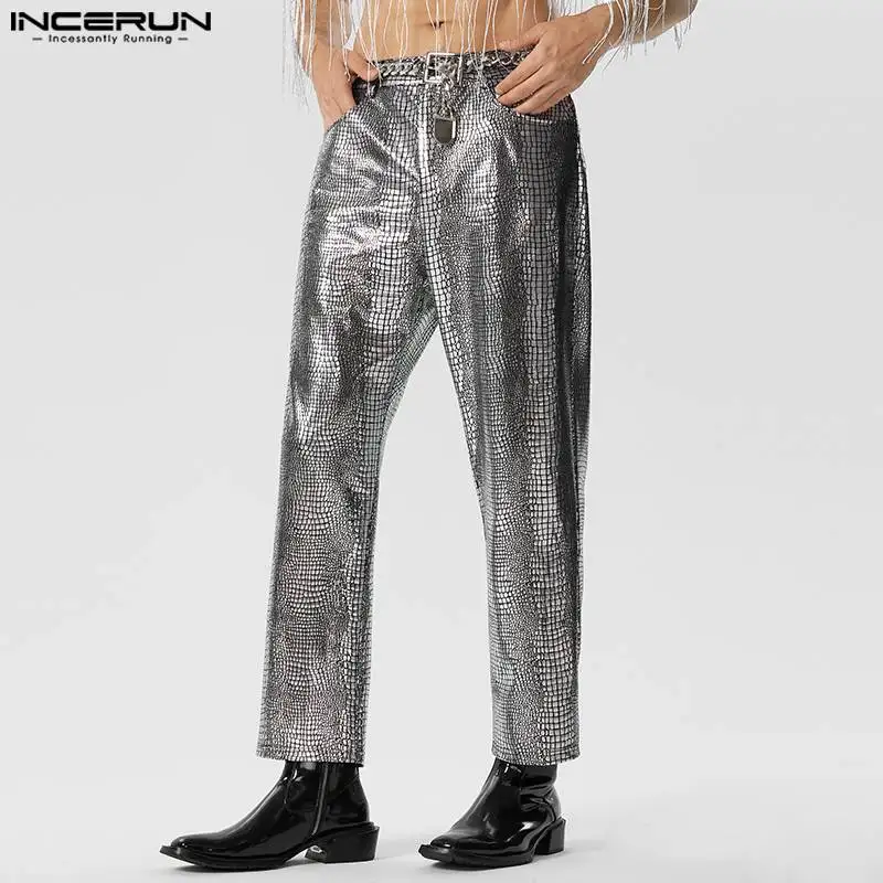 

INCERUN Men Pants Shiny Button Streetwear Loose Geometric Print Sparkling Trousers Men 2023 Fashion Party Nightclub Pantalon