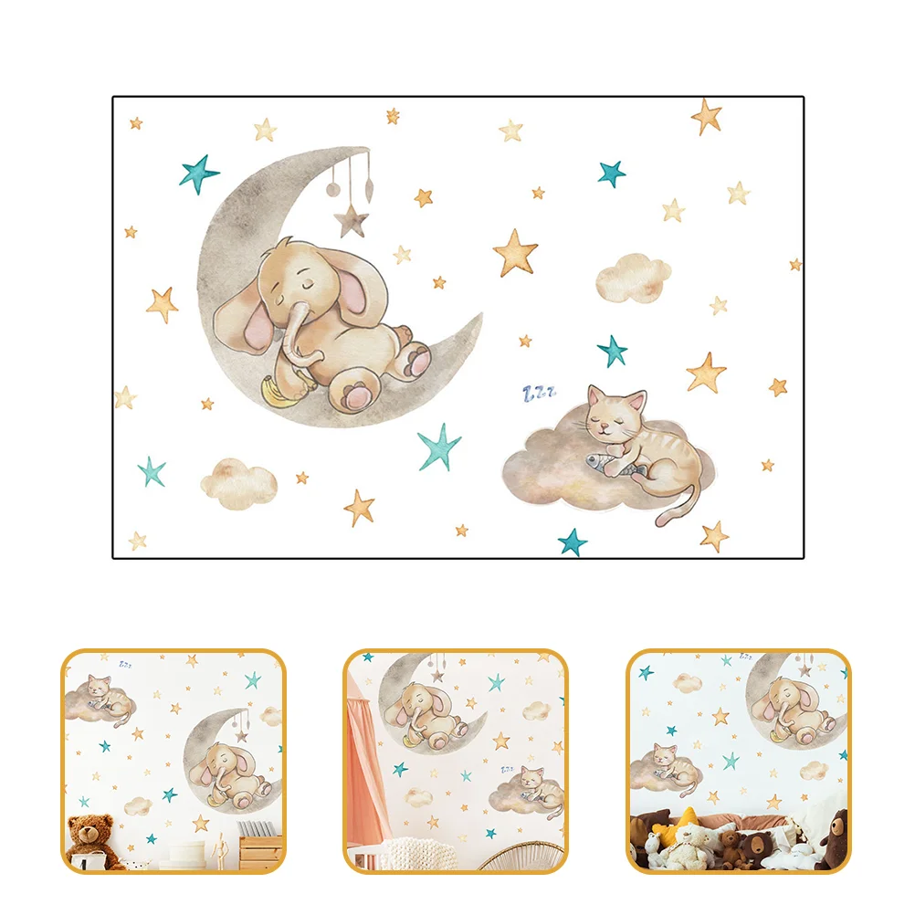 

1 Set Cat Elephant Moon Sticker Cartoon Elephant Cat Star Wall Decal for Kid Room