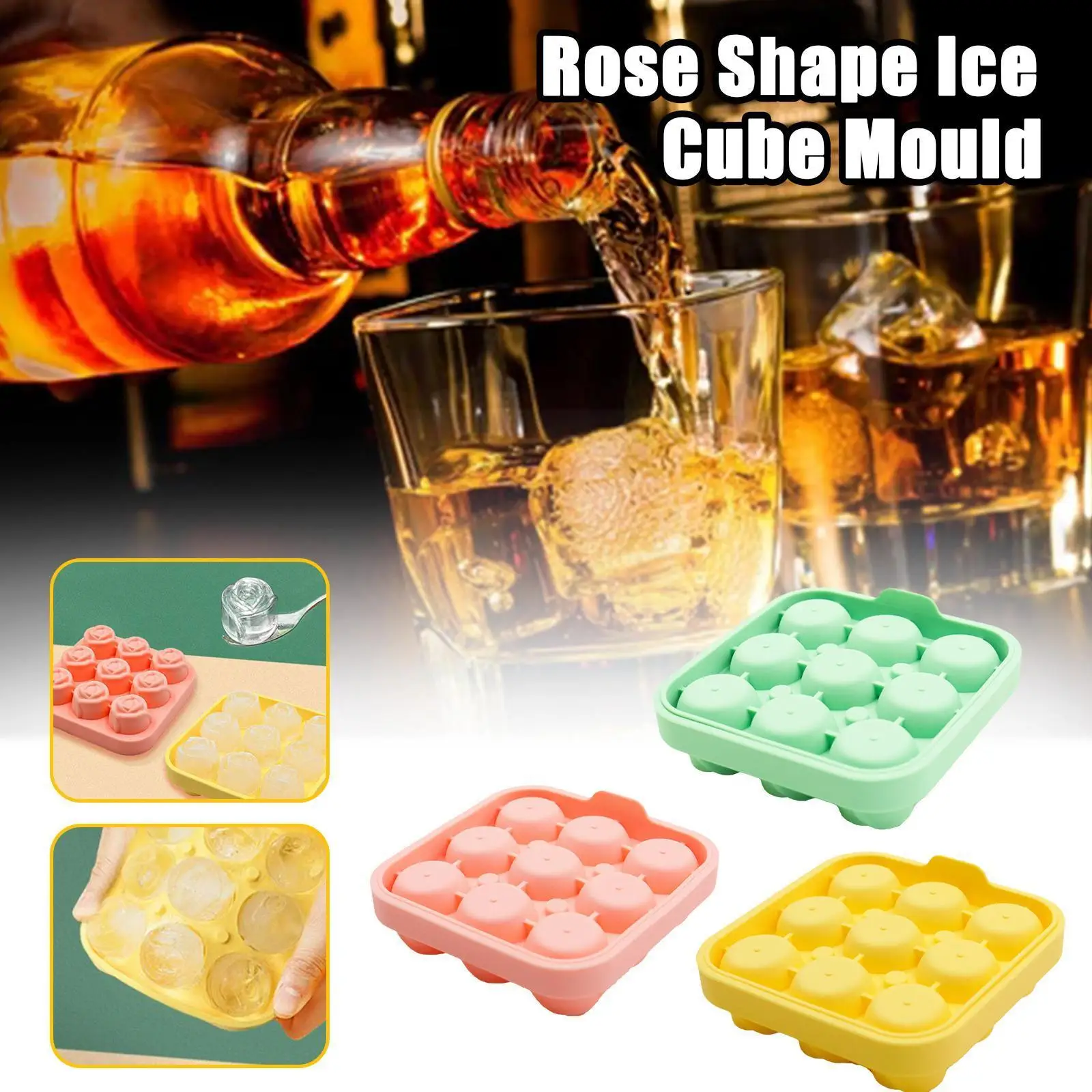 

3D Rose Silicone 4-Ice Cube Tray Mould Removable Funnel-Shaped Lid Mold Ice Cube D5V4