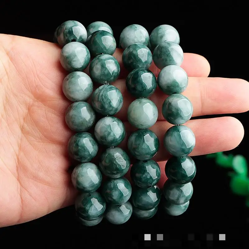 

Genuine Natural Jade Bracelet Floating Flower Jadeite Myanmar Jades Stone Round Beads Elastic Beaded Bracelets Men Women Bangle