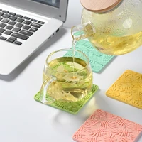 1pc nordic square leaf coaster silicone insulated coaster pot pad thickened table heat proof bowl pad plate pad table decoration