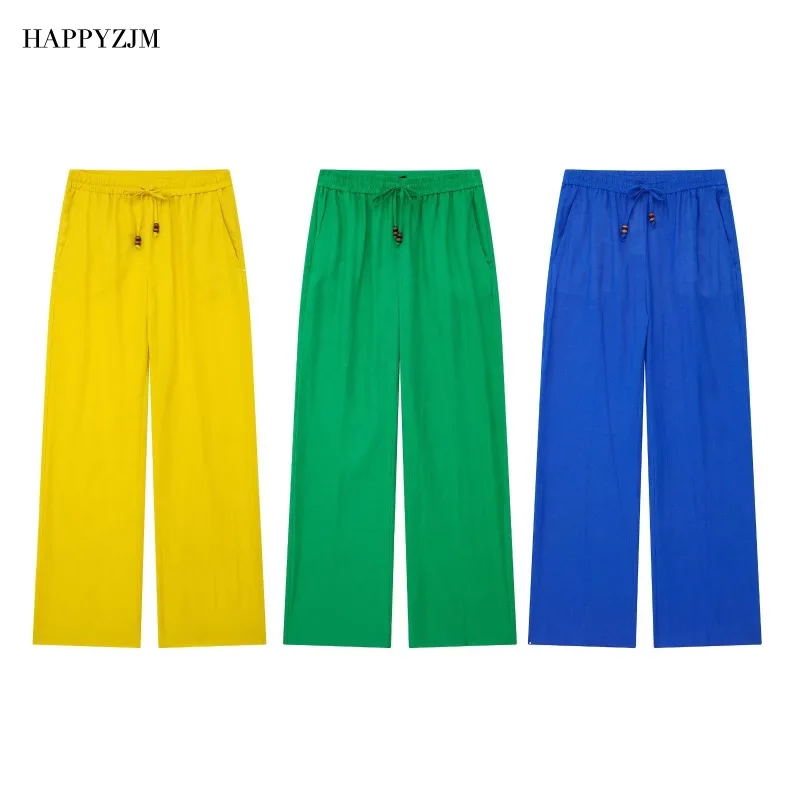

New 2023 Women Linen Blend Casual Pants Fashion Elastic Waist Loose Wide Leg Pants Trend Vacation Street Style 3 Colors