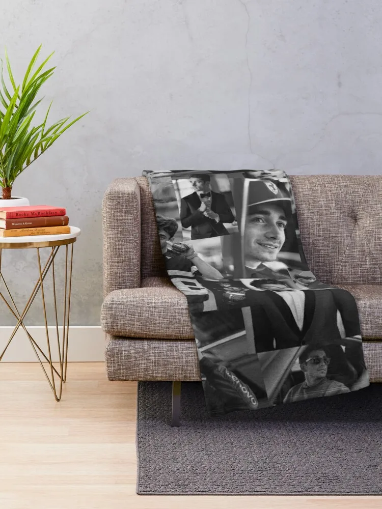 Черно-белое эстетическое одеяло с коллажем Charles Leclerc милые клетчатые зимние