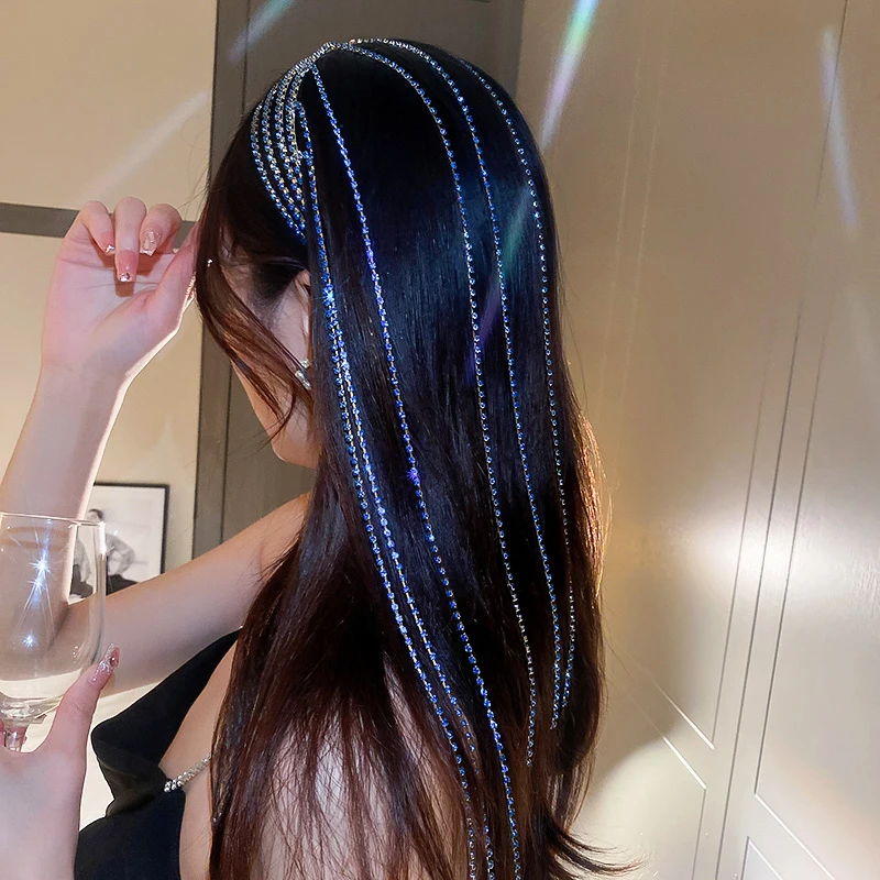 

2023 New Full Rhinestone Long Tassel Crystal Headbands Hair Clips for Hair Accessories Hair Clips for Women Wedding Hair Jewelry