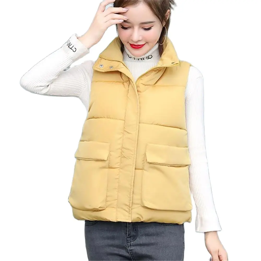 

Thick Women Sleeveless Overcoat Winter Warm Hot Sale Down Cotton Padded Jacket Female Vest Mandarin Collar Sleeveless Waistcoat