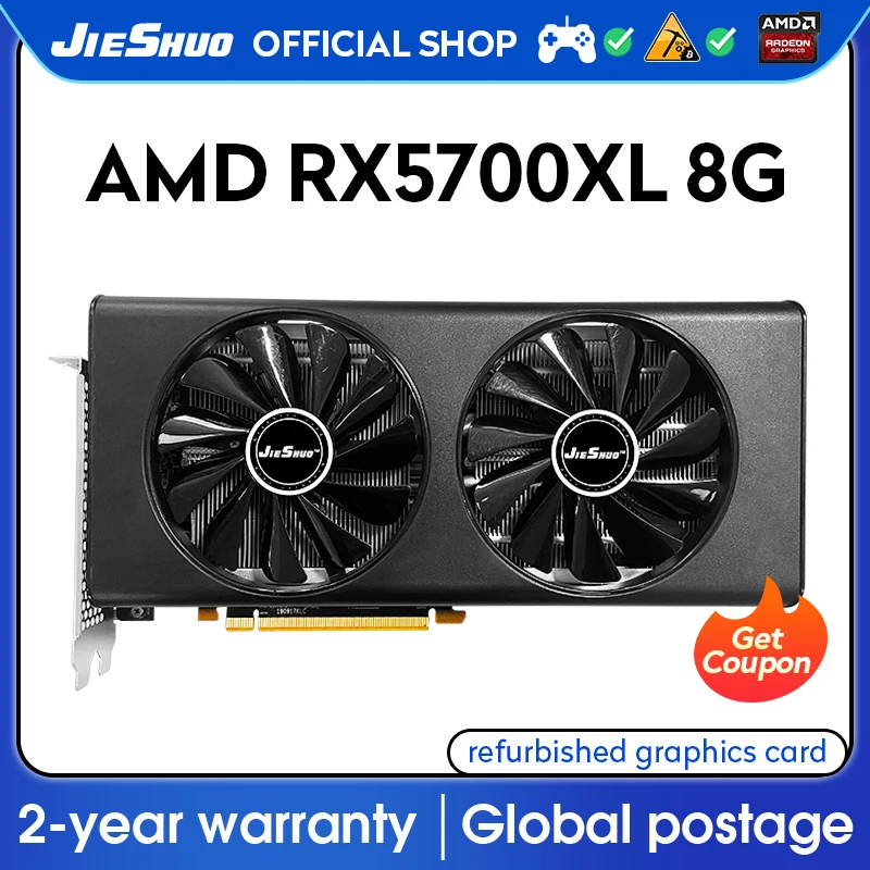 Игровая видеокарта JIESHUO AMD RX 5700XL 5700XT серии 8G Gpu Gddr6 256bit с поддержкой настольного компьютера, видеоофиса серии 5700