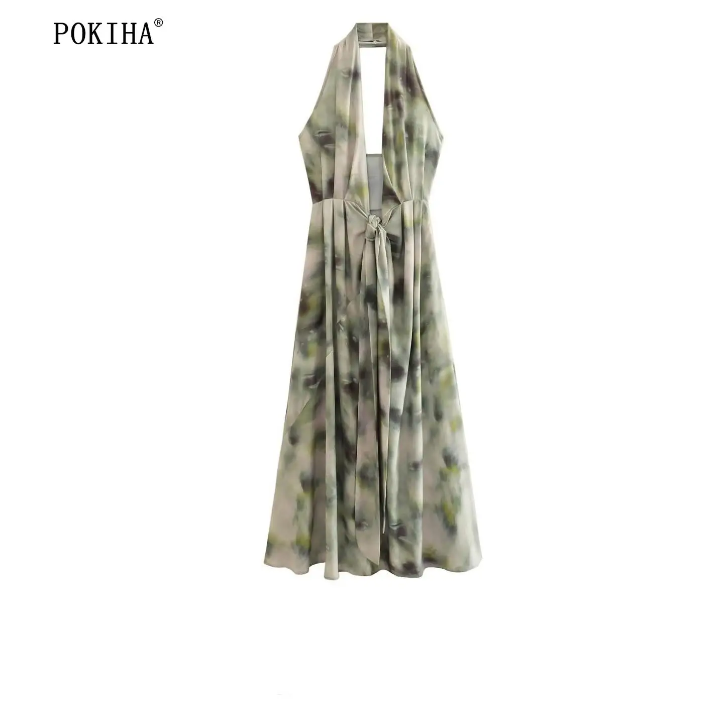 

Pokiha модное женское платье на бретельках с открытой спиной и V-образным вырезом, винтажное пикантное Кружевное платье миди, облегающее шикарное женское платье без рукавов с принтом