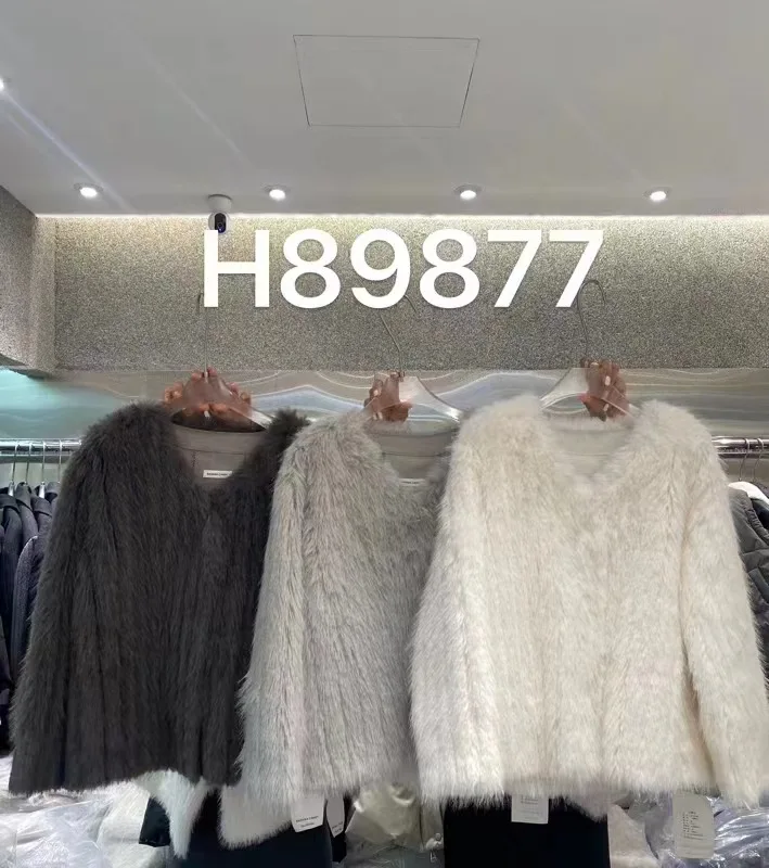 V-neck fur fluffy, silky, hairy, autumn and winter coat, female