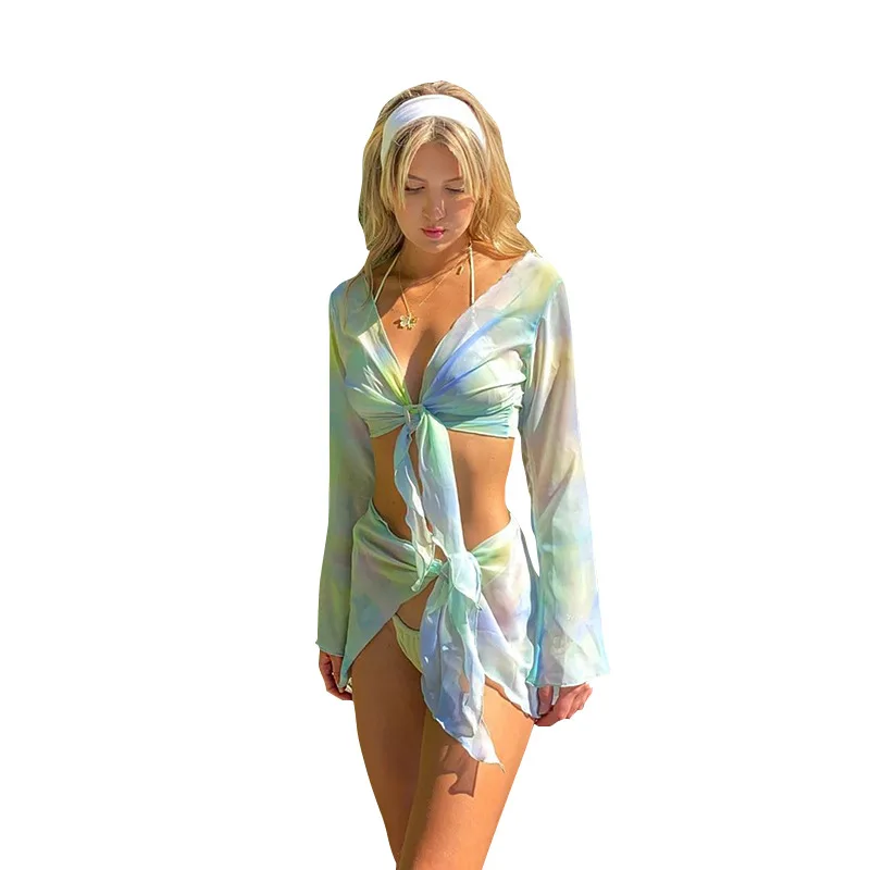 

Женский летний купальник с цветочным принтом, оптовая продажа, комплекты бикини, сексуальный комбинезон, купальник, накидка, купальный кост...