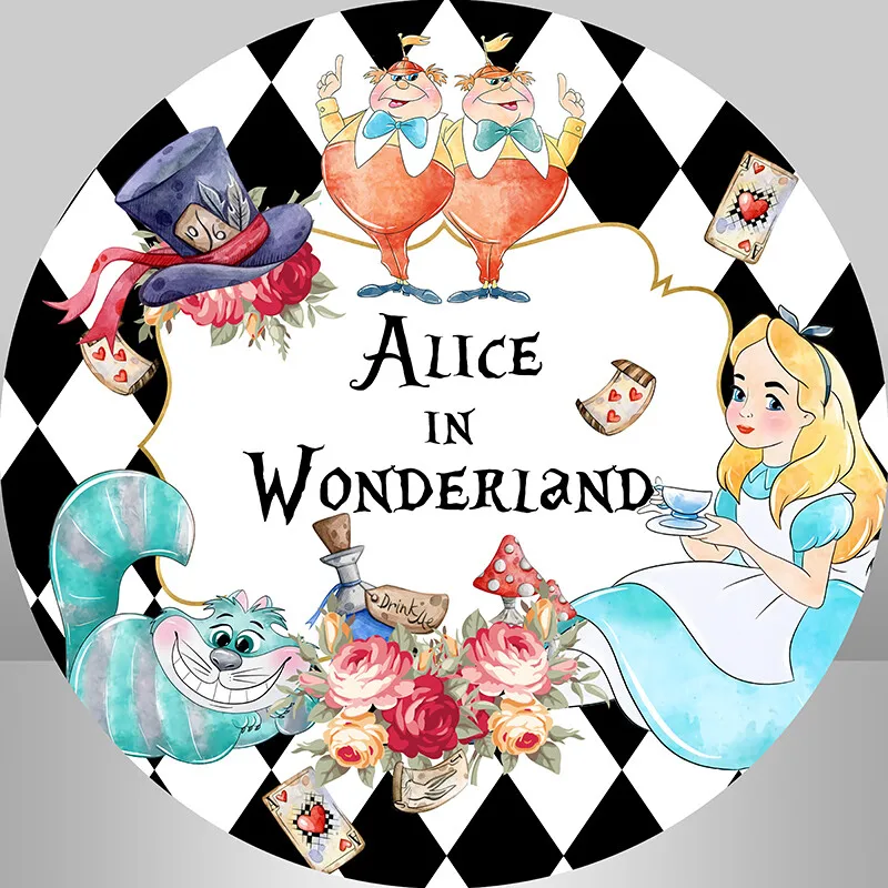 

Alice In Wonderland Tea Party Round Circle Backdrop Children's Birthday Party Decoration Custom Baby Shower Background