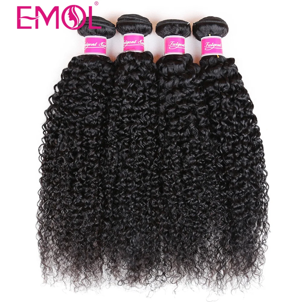 

Кудрявые человеческие волосы EMOL, пучки 1/3/4 шт., малазийские натуральные черные человеческие волосы без повреждений, 100% человеческие волосы ...