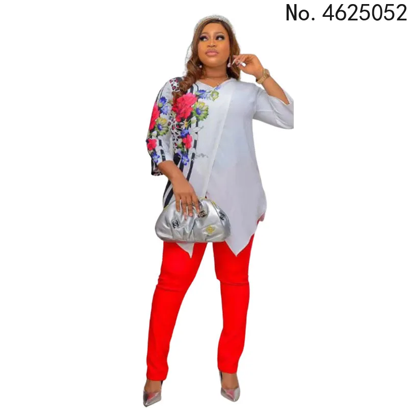 

Женский комплект из 2 предметов, африканская одежда Дашики, лето 2022, новый модный топ и брюки, костюм для вечерние, женские подходящие компле...