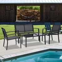4 Pieces Outdoor Garden Patio Conversation Sets Patio Furniture Set Poolside Lawn Chairs with Glass Coffee Table Porch Furniture