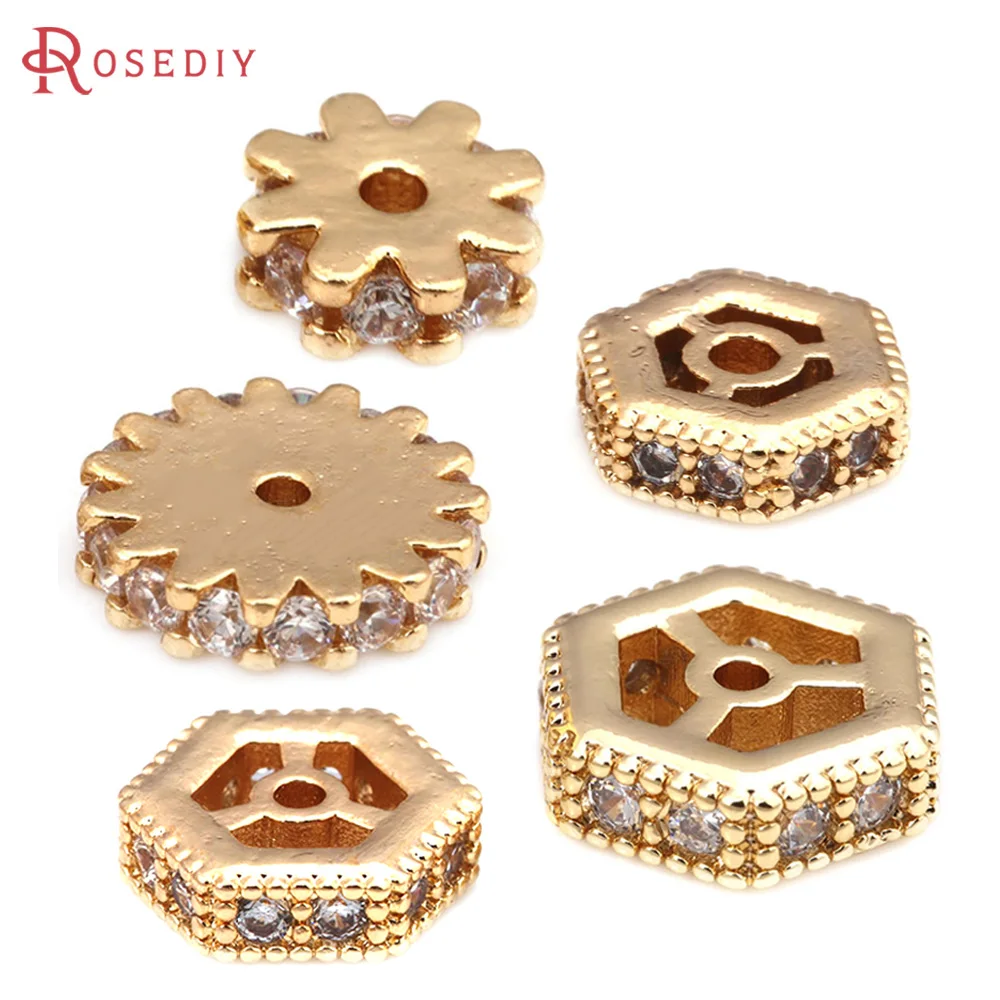 Латунные и циркониевые бусины цвета 18-каратного золота зеркальные высокого