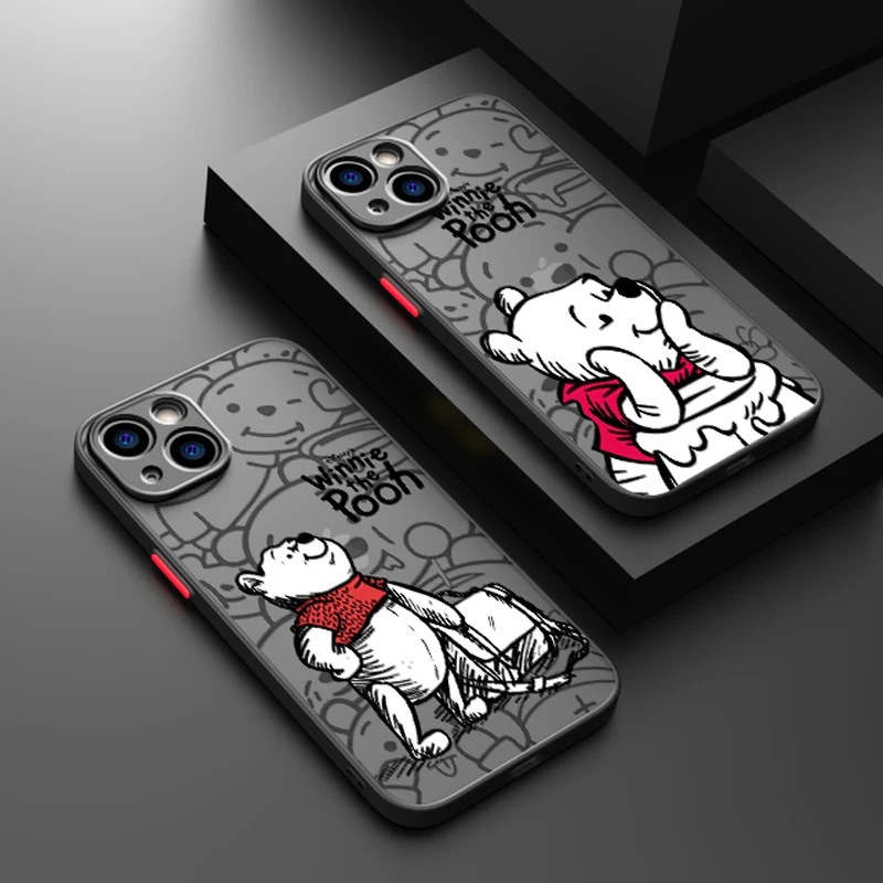 

Bear Disney Winnie Pooh For Apple iPhone 14 13 12 Mini 11 Pro XS MAX XR X 8 7 6S SE Plus Frosted Translucent Phone Case Cover